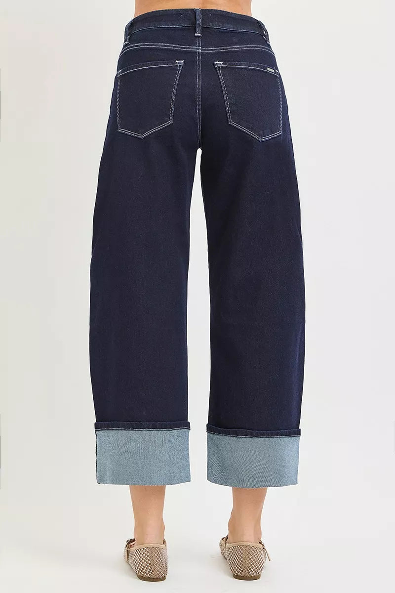 RISEN Slouchy Crop Barrel Cuffed Hem Jeans