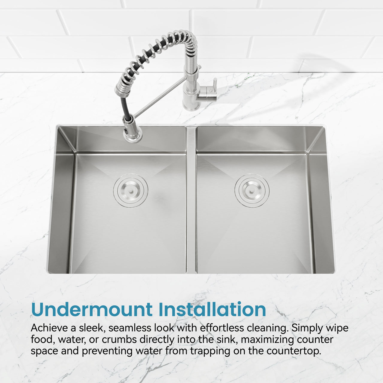 33'x19' Embedded Double Bowl Kitchen Sink, Undermount Handmade Sink in Brushed (Sink only)