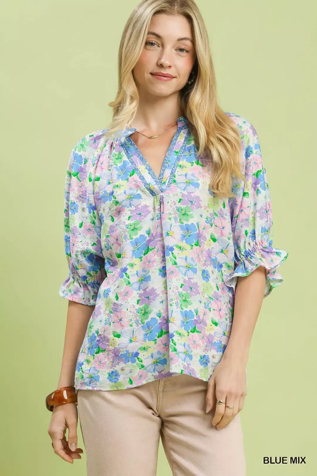Umgee Mix Floral Print Ruffle Top