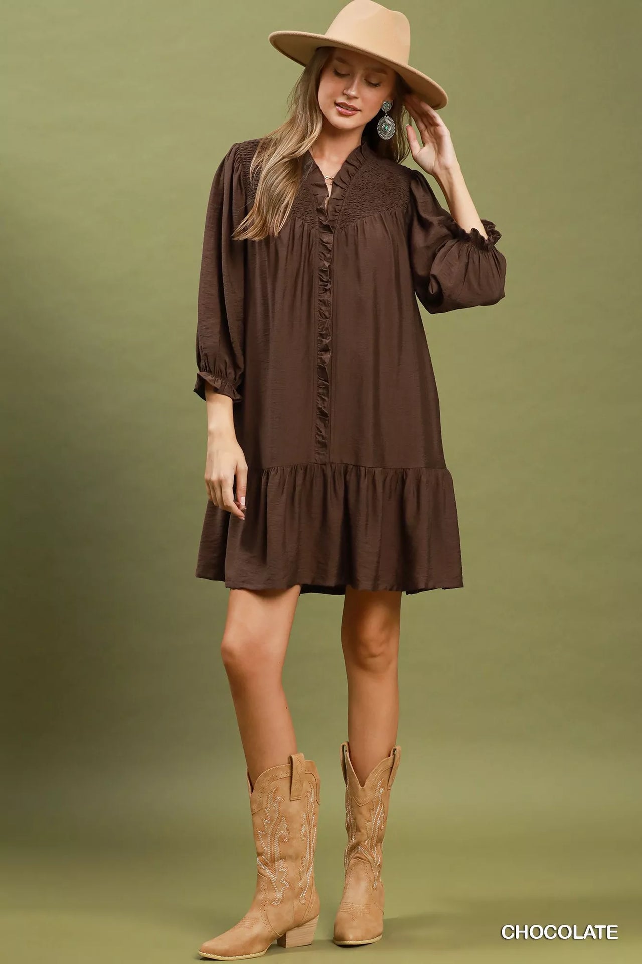 Umgee Smocked Ruffle Detail Tiered Mini Dress