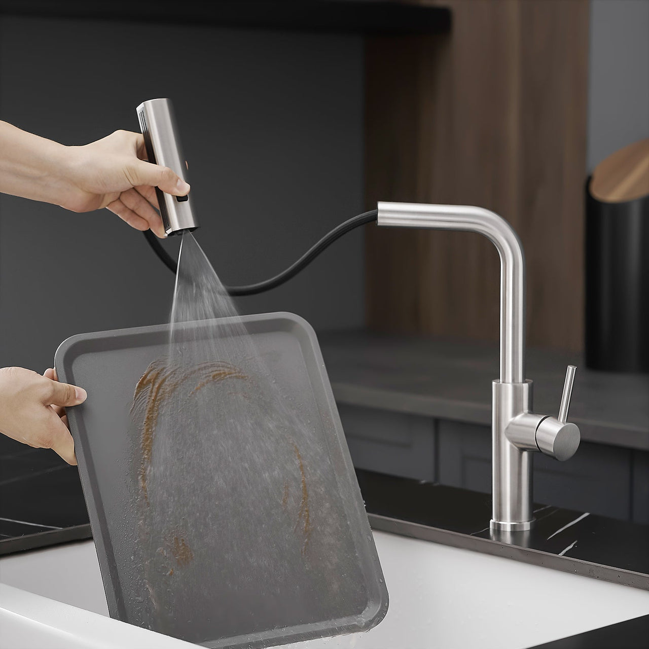 Kitchen Sink Faucet, Brushed Nickel Kitchen Faucets with Pull out Sprayer, Bar Faucet Single Hole Faucet