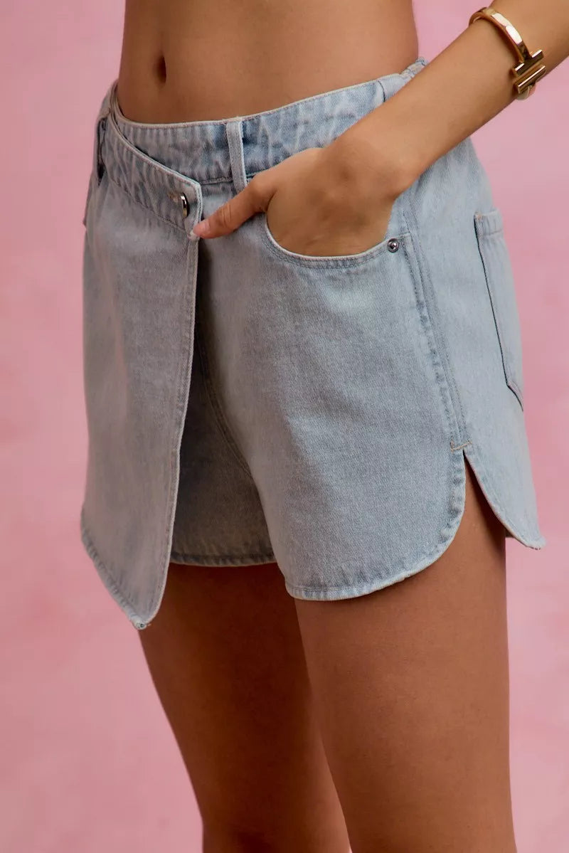 SO ME Washed Denim Wrap Skorts