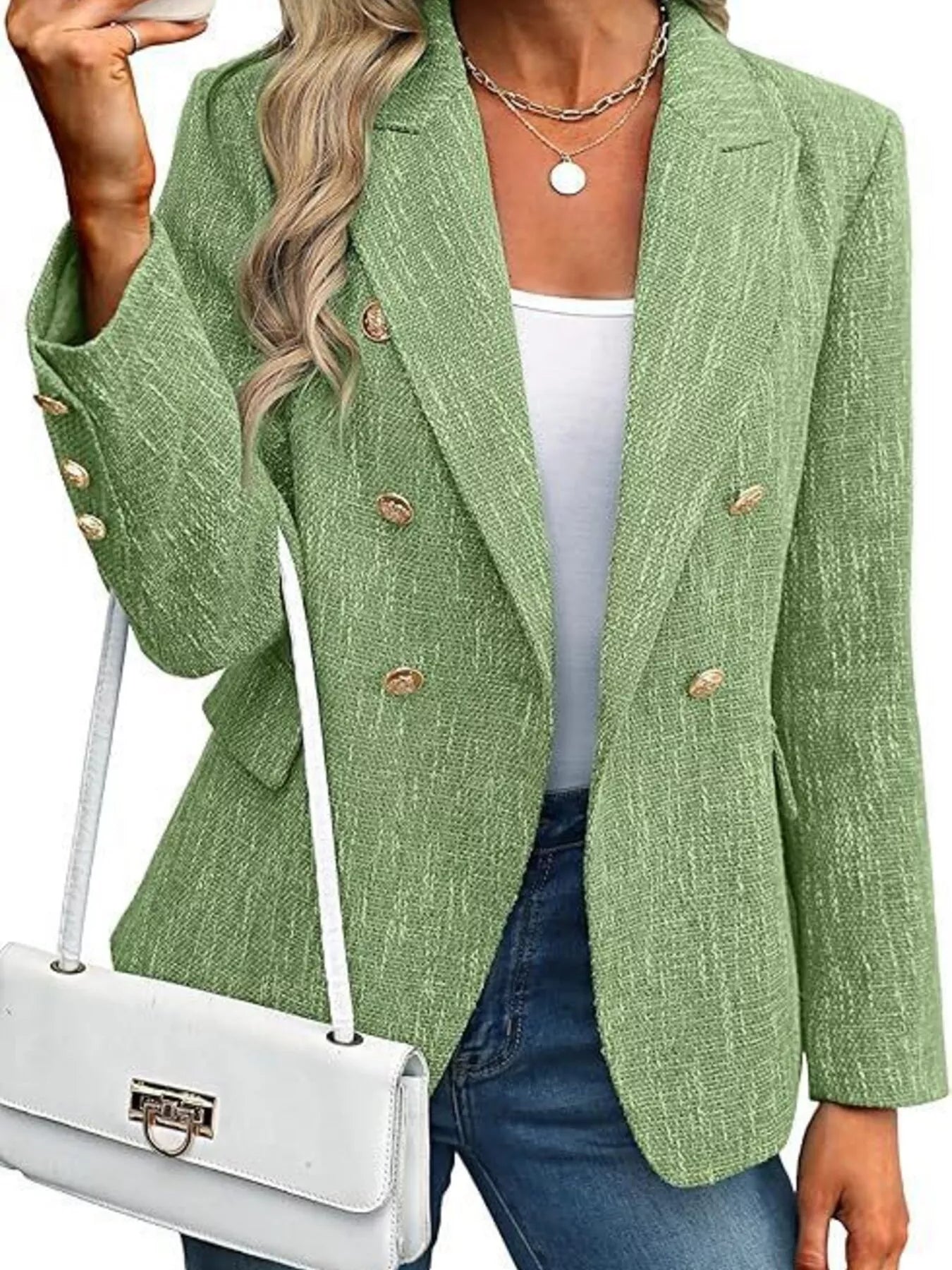 Double-Breasted Lapel Collar Blazer