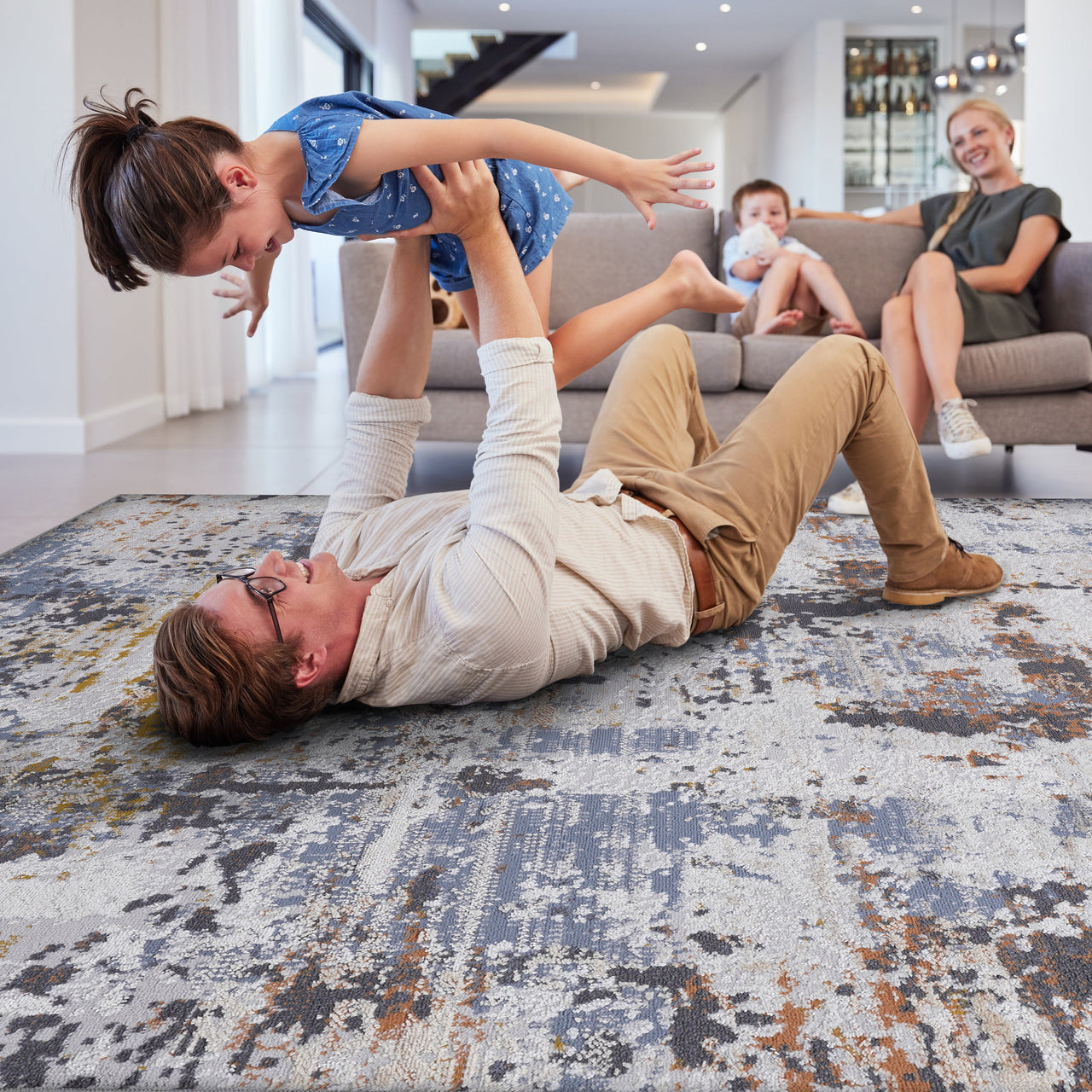 NAAR PAYAS Collection 8X10 Ivory / Blue / Abstract Area Rug