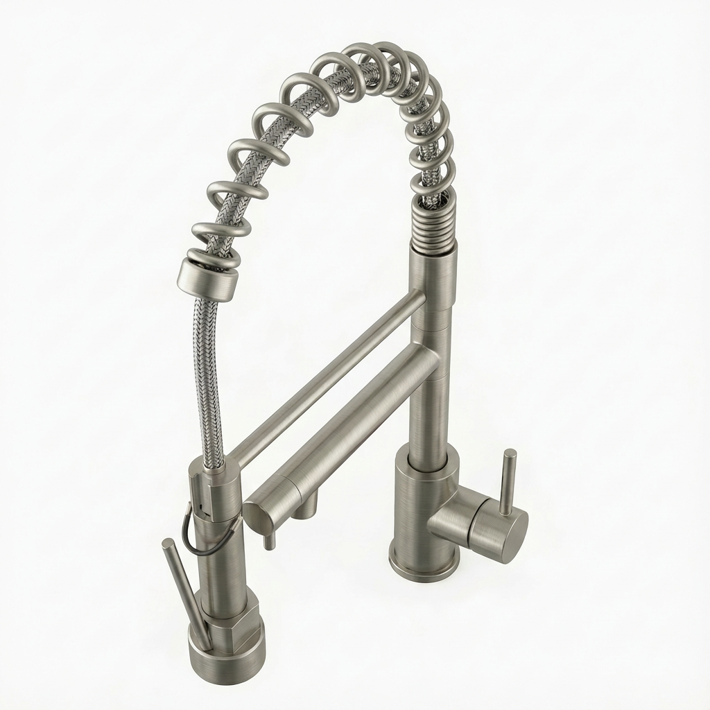 Kitchen Faucet with Pull Down Sprayer, Touch On Single Handle 2- Function Stainless Steel Spring Neck, Single Hole Installation for Residential, Commercial, RV, Bar & More, Brushed Nickel