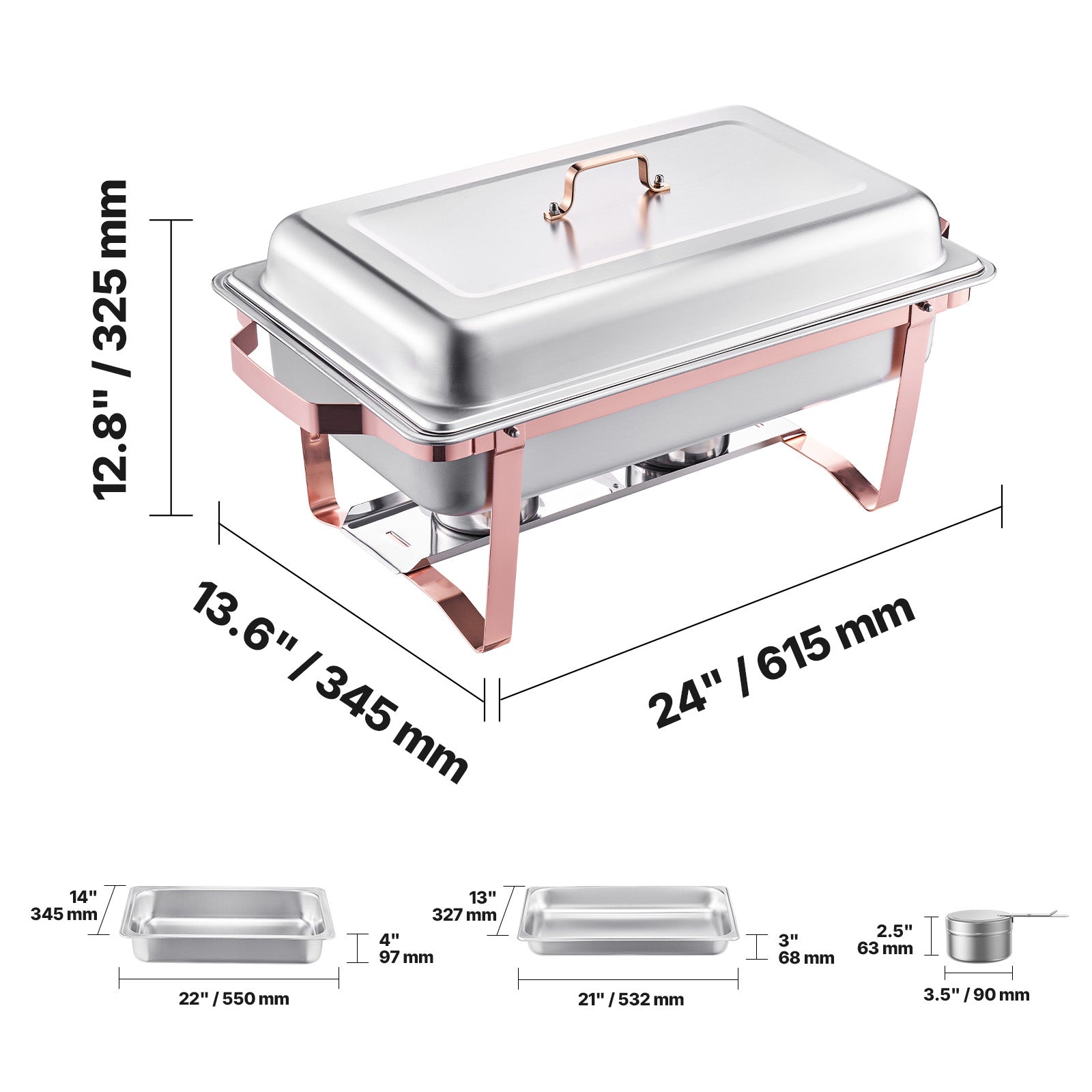 8 Qt 2 Pack Rectangle Chafing Dish Buffet Set Full Size Pan Stainless Steel