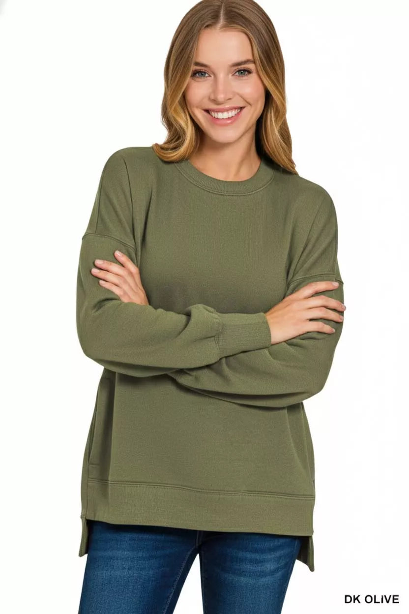 Zenana Fleece Hi-low Boyfriend Sweatshirts with Pockets