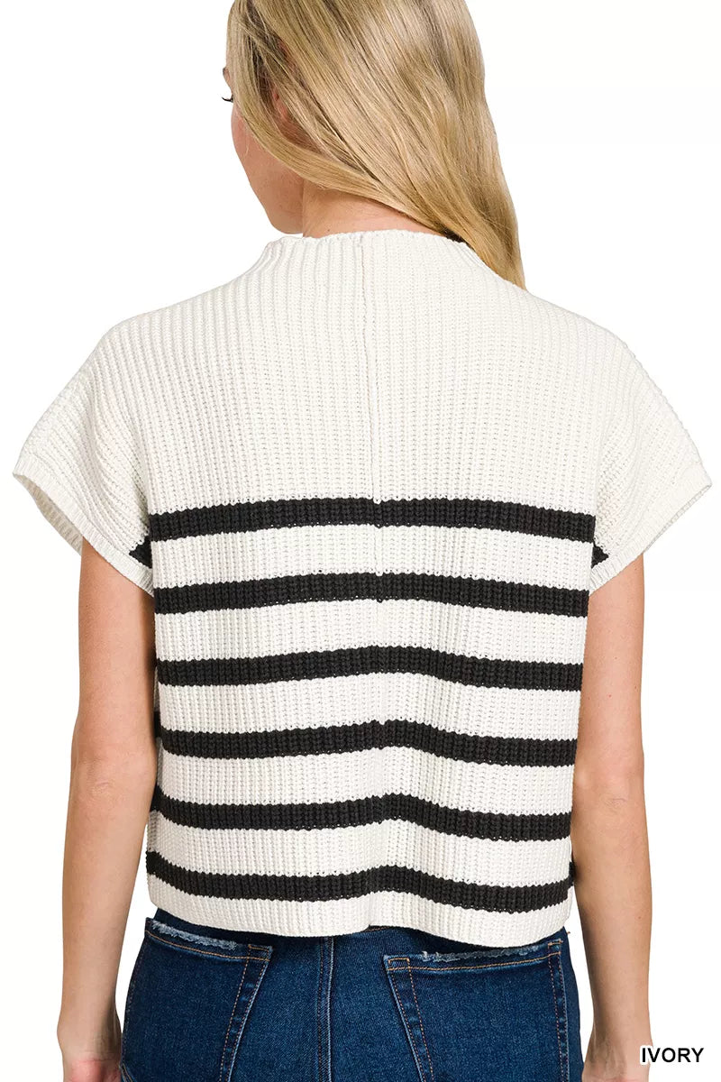 Zenana Short Sleeve Stripe Sweater