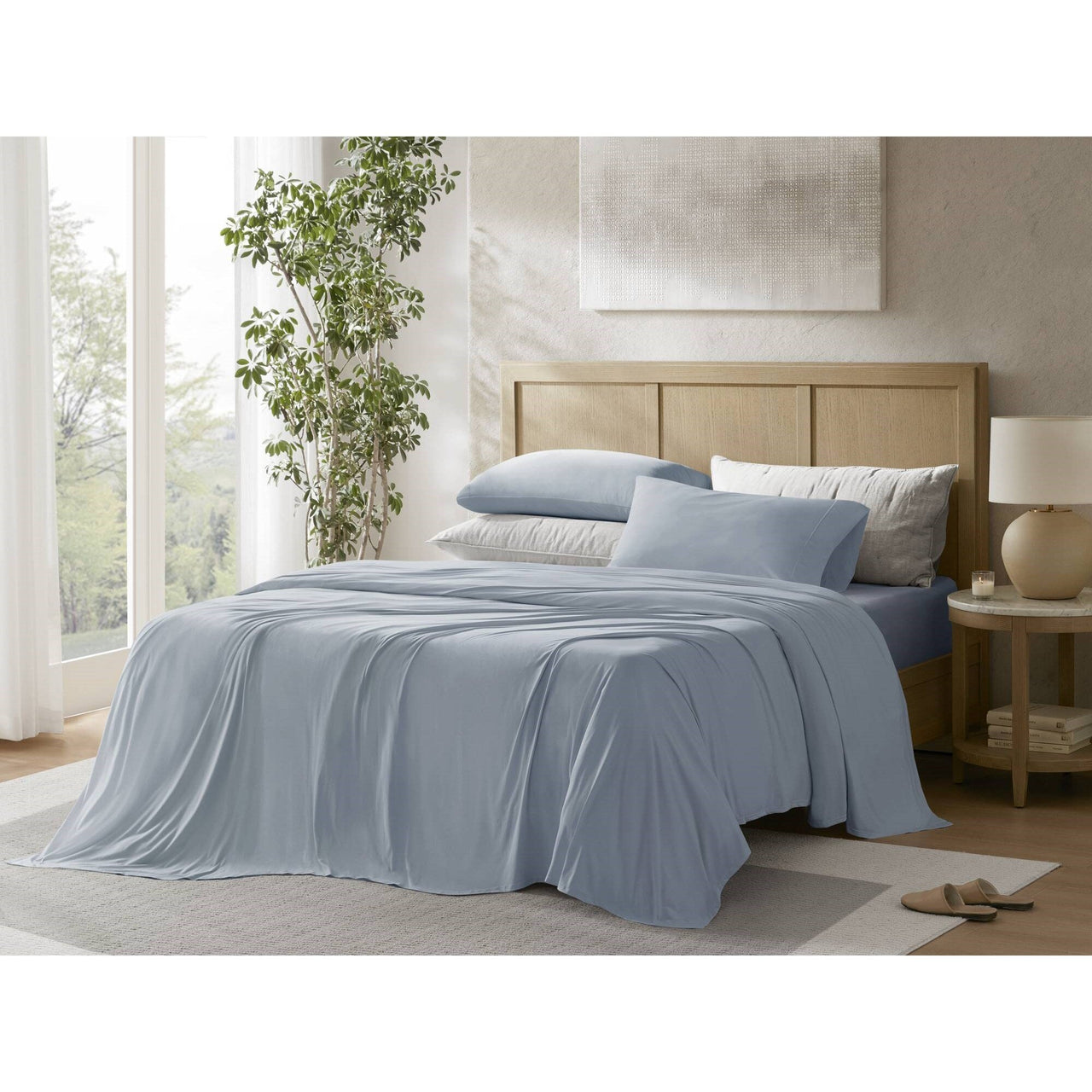 4-Piece Queen Stretch Jersey Sheet Set,Blue