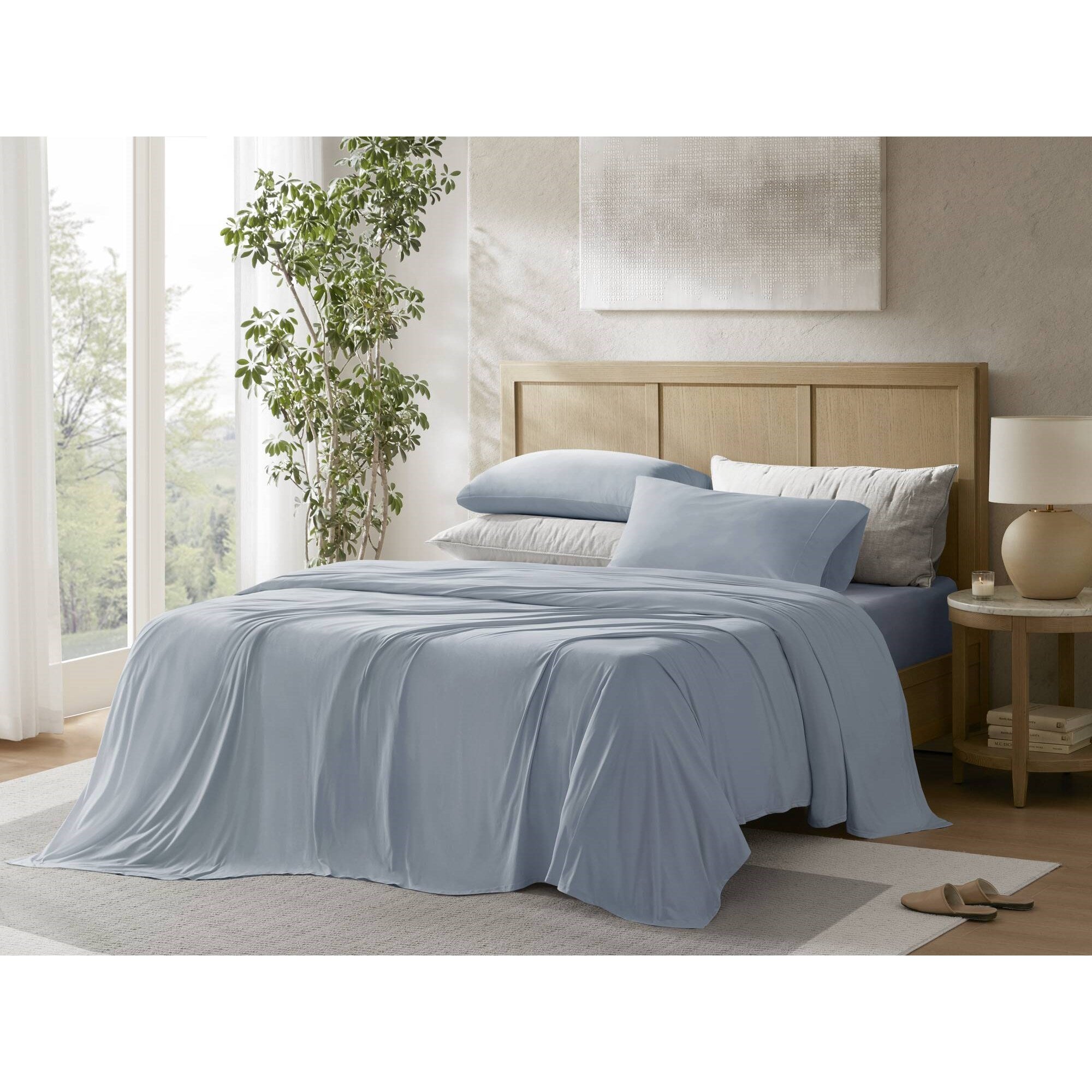 4-Piece Queen Stretch Jersey Sheet Set,Blue