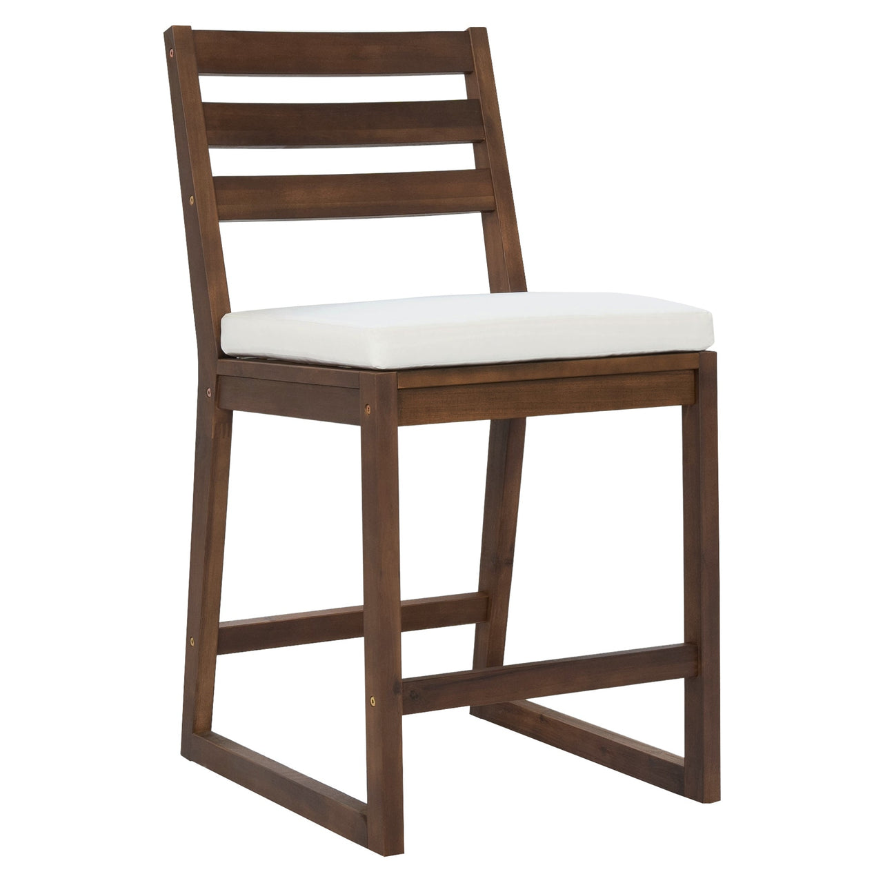 TREXM Rustic Patio Bar Set with Ergonomic Chairs, Solid Wood Slatted Tabletop in Mocha+Beige Cushion