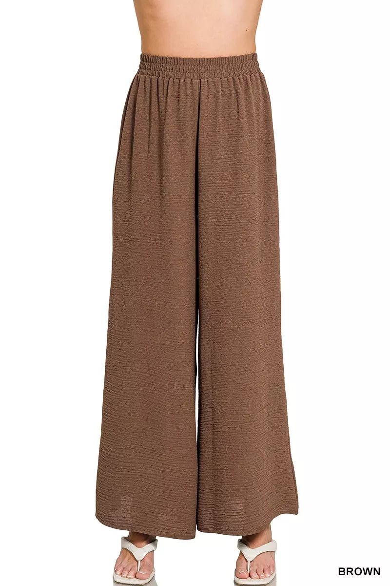 Zenana Woven Airflow Elastic Waistband Pants