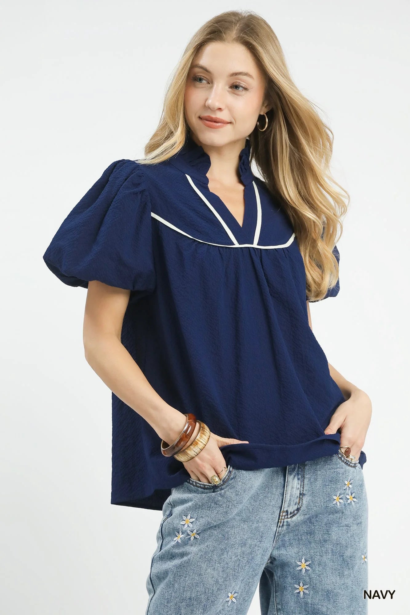 Umgee Textured Puff Sleeve Blouse