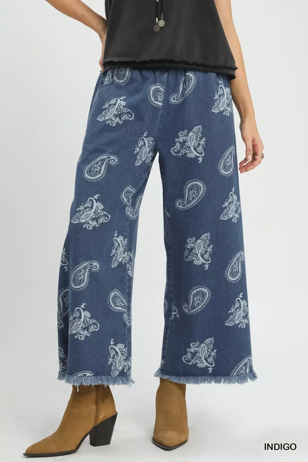 Umgee Denim Paisley Wide-Leg Pants