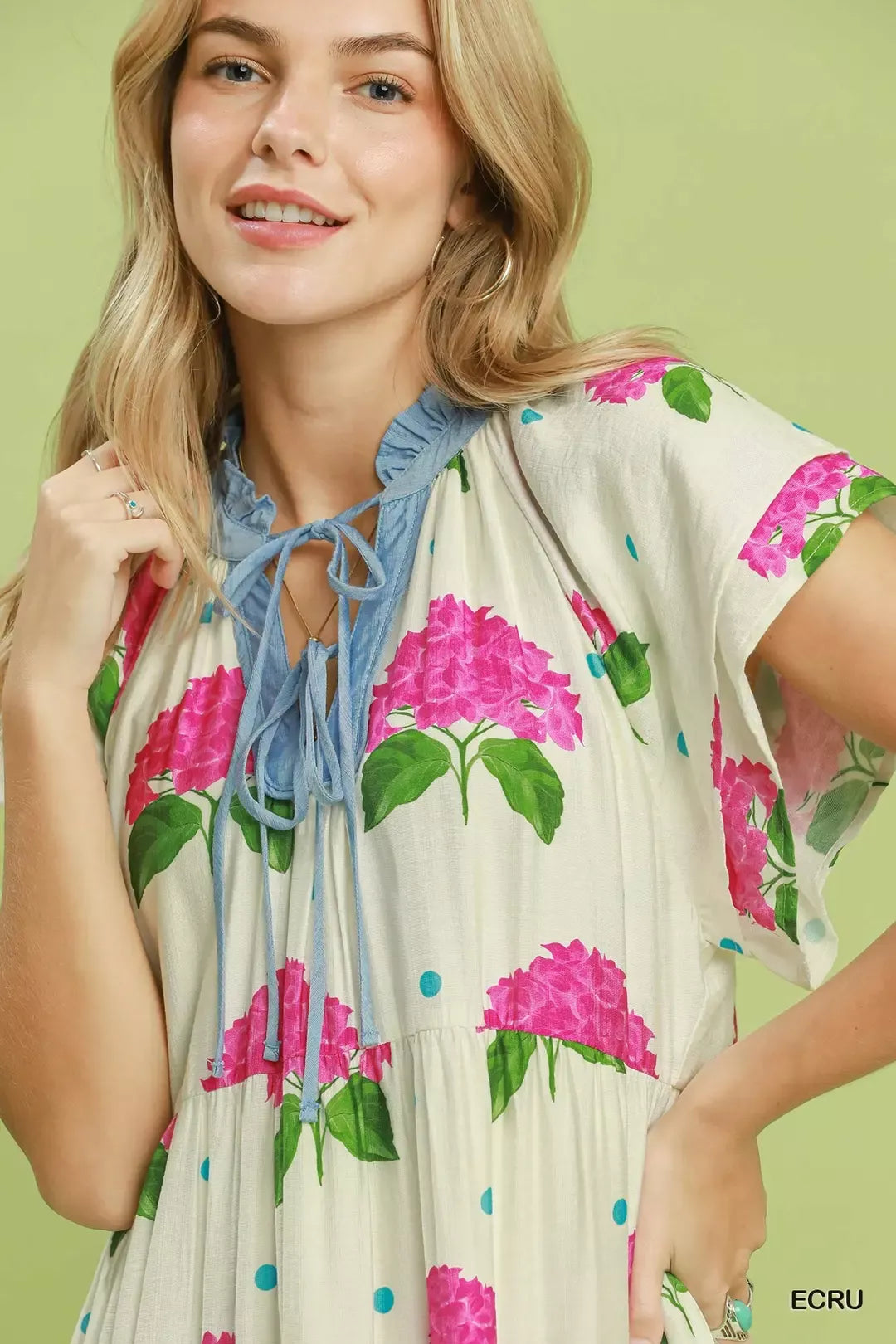 Umgee Hydrangea Print Tiered Midi Dress