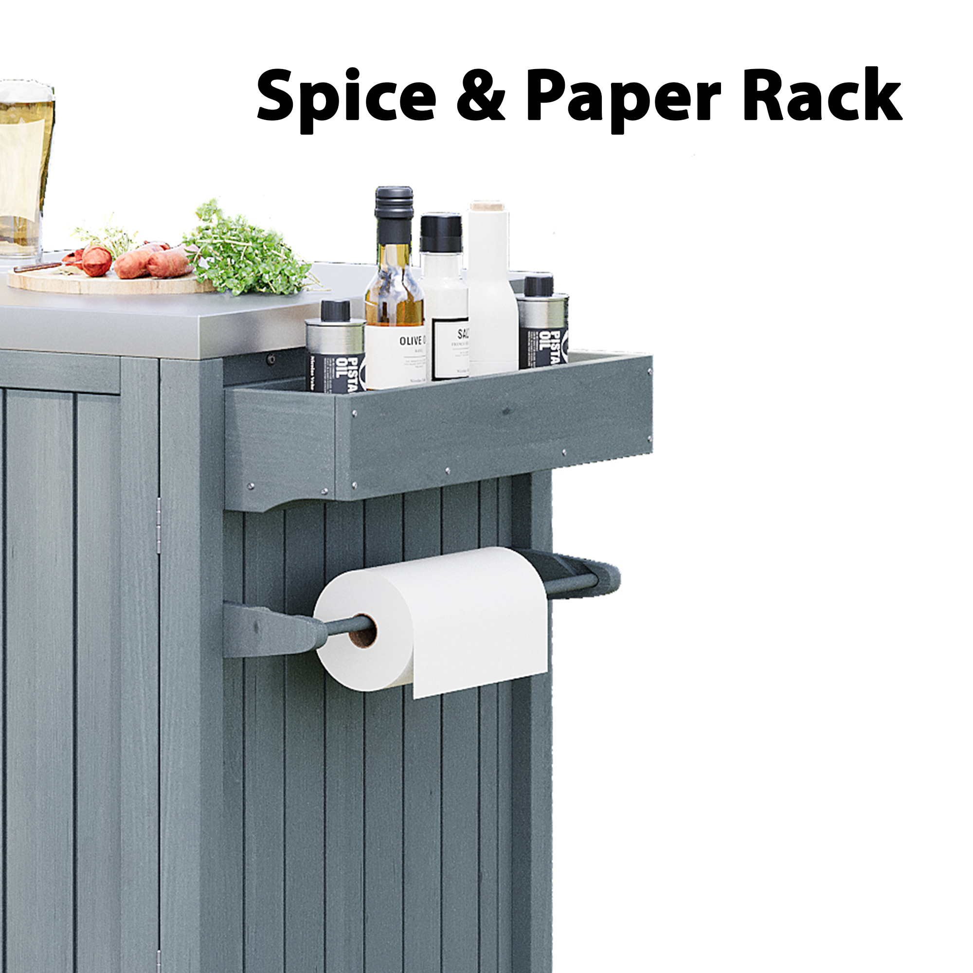 K&K 66.5' Outdoor Kitchen Island for Big Green Egg Grills, Solid Wood Outdoor Grill Cart for Tabletop Grill with Stainless Steel Top, Drawer, Compatible with Large Big Green Egg, Kamado Joe- Grey Blue