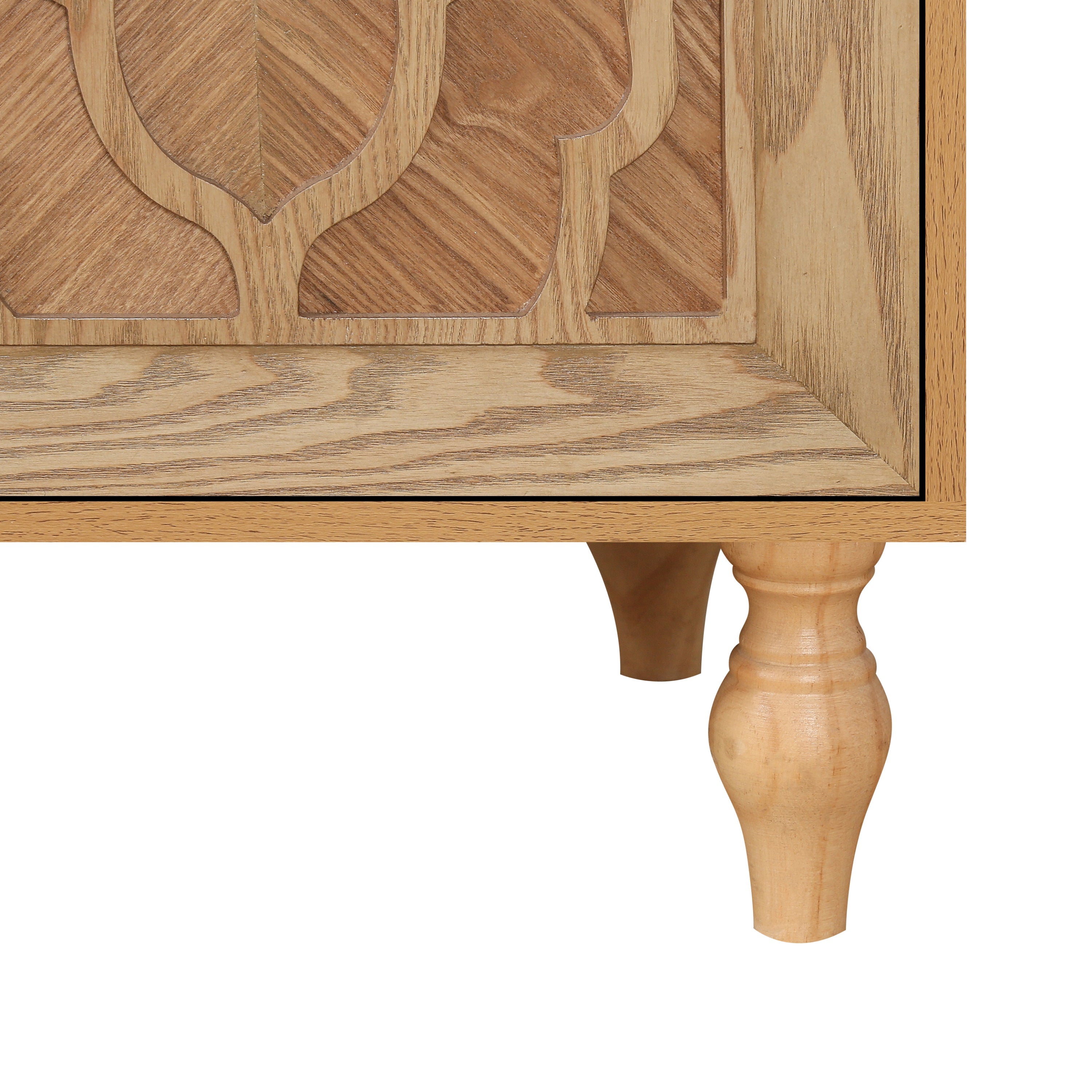 Carved Flower Door Large Storage Cabinet With Metal Handle Suitable For Living Room, Kitchen, Entryway(NATURAL WOOD)