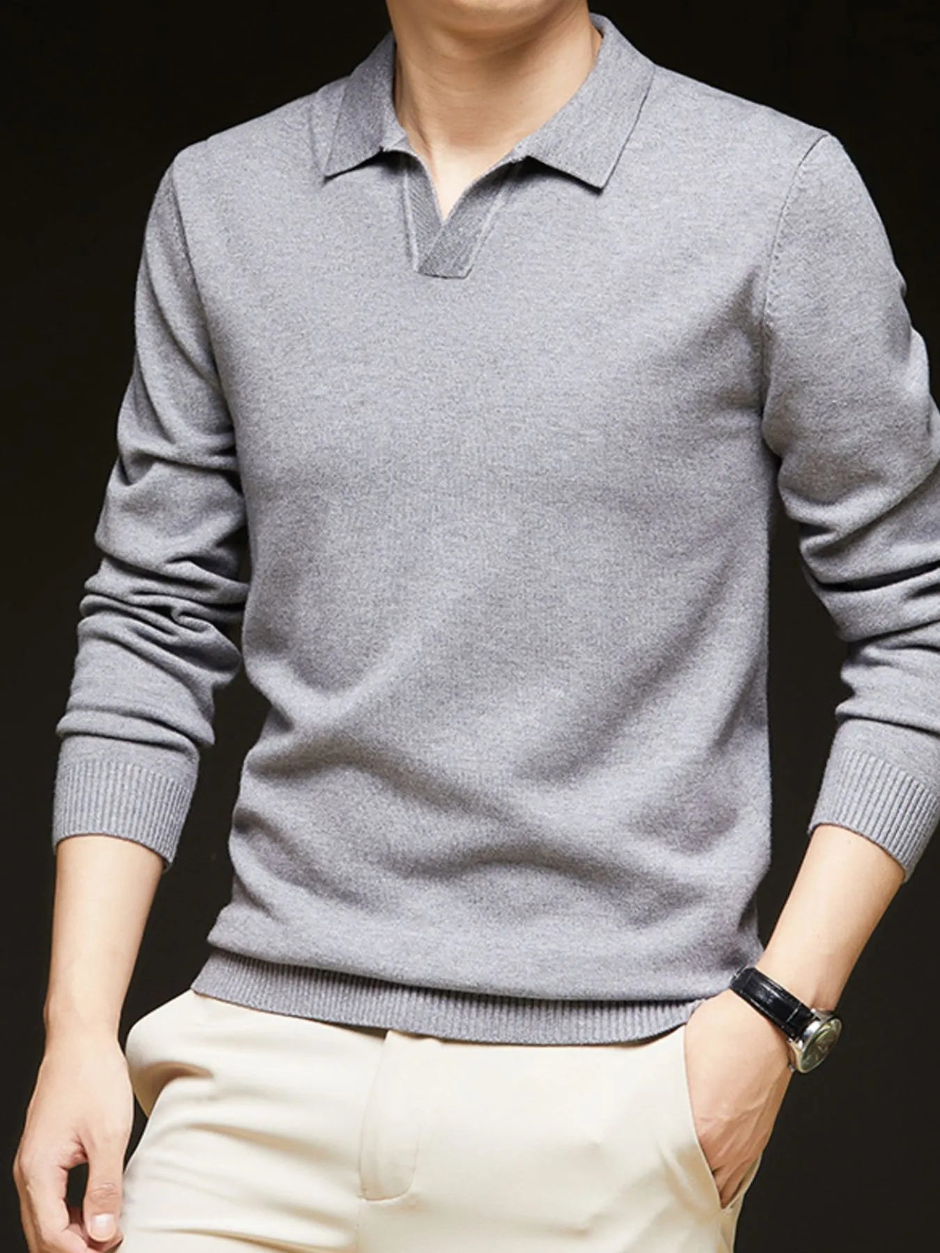 Men's Full Size Collared Neck Long Sleeve Polo Plus Size