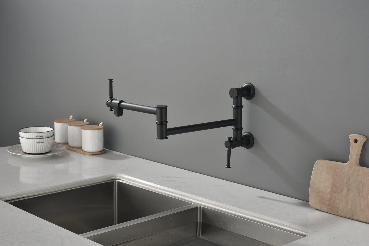Wall mounted Pot Filler Faucet, Modern Brass Pot Filler Two-Attachment Wall Mount Folding Kitchen Pot Filler Swing Arm
