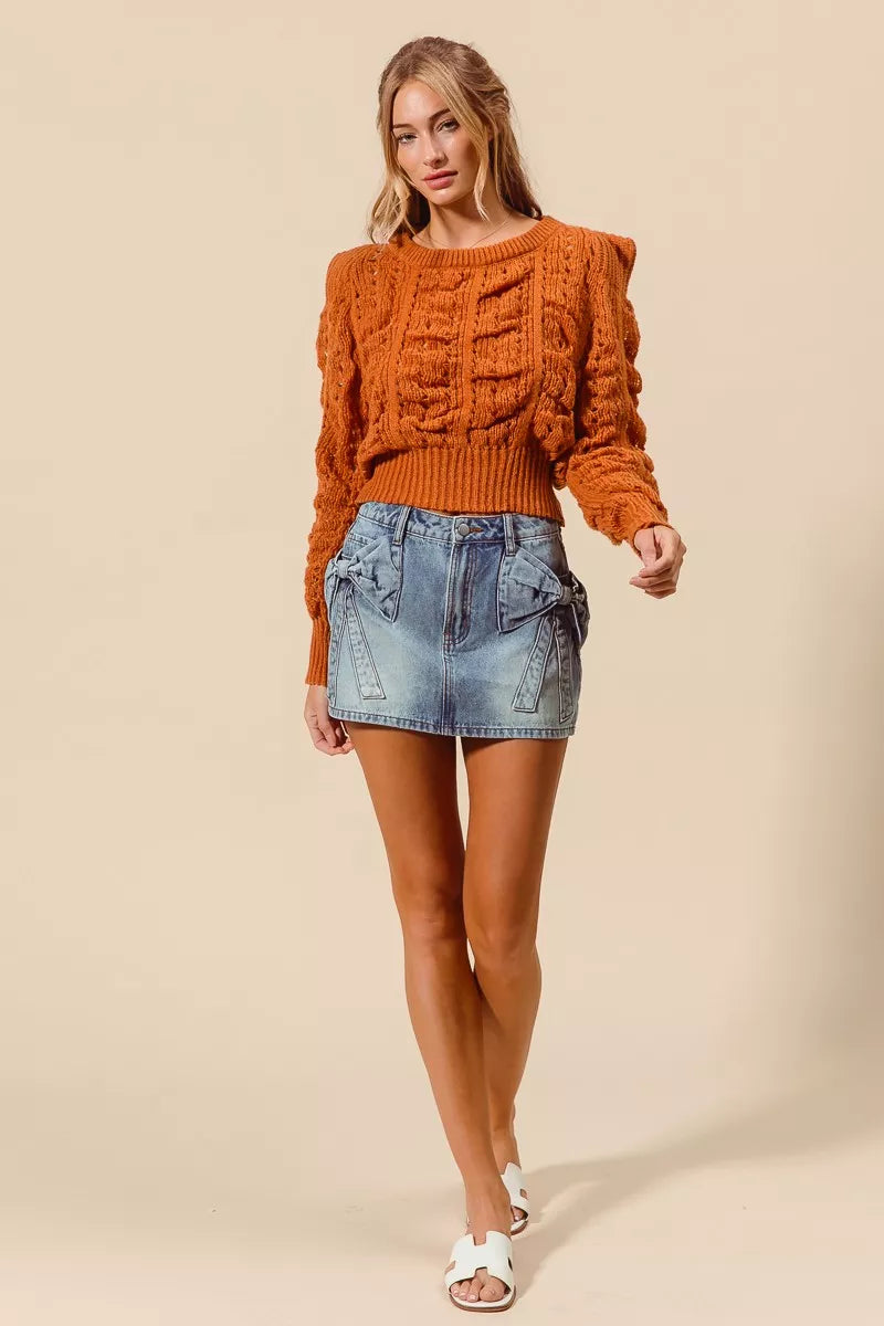 SO ME Bow Knot Pocket Denim Mini Skirt