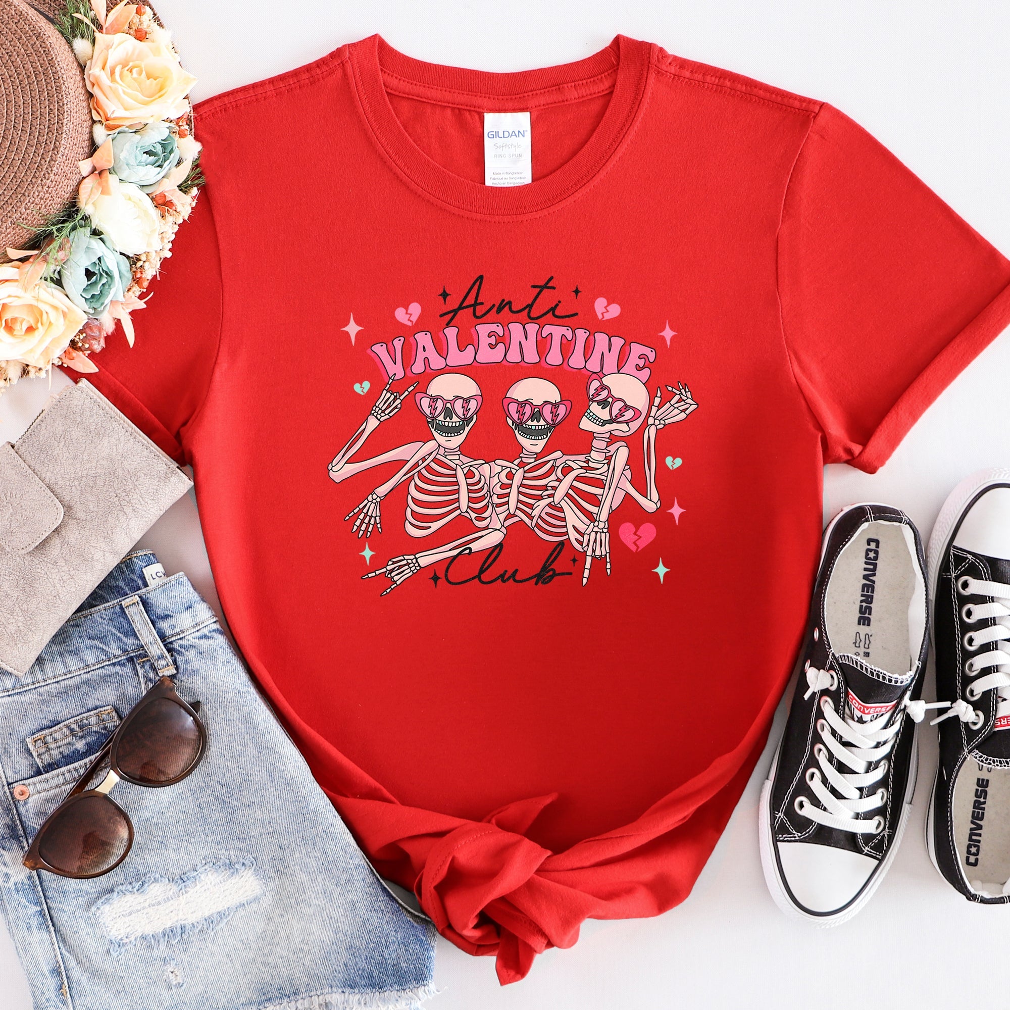 Anti Valentine's Club Skeleton Dark Humor Vintage Gothic Style Edition Graphic Tee