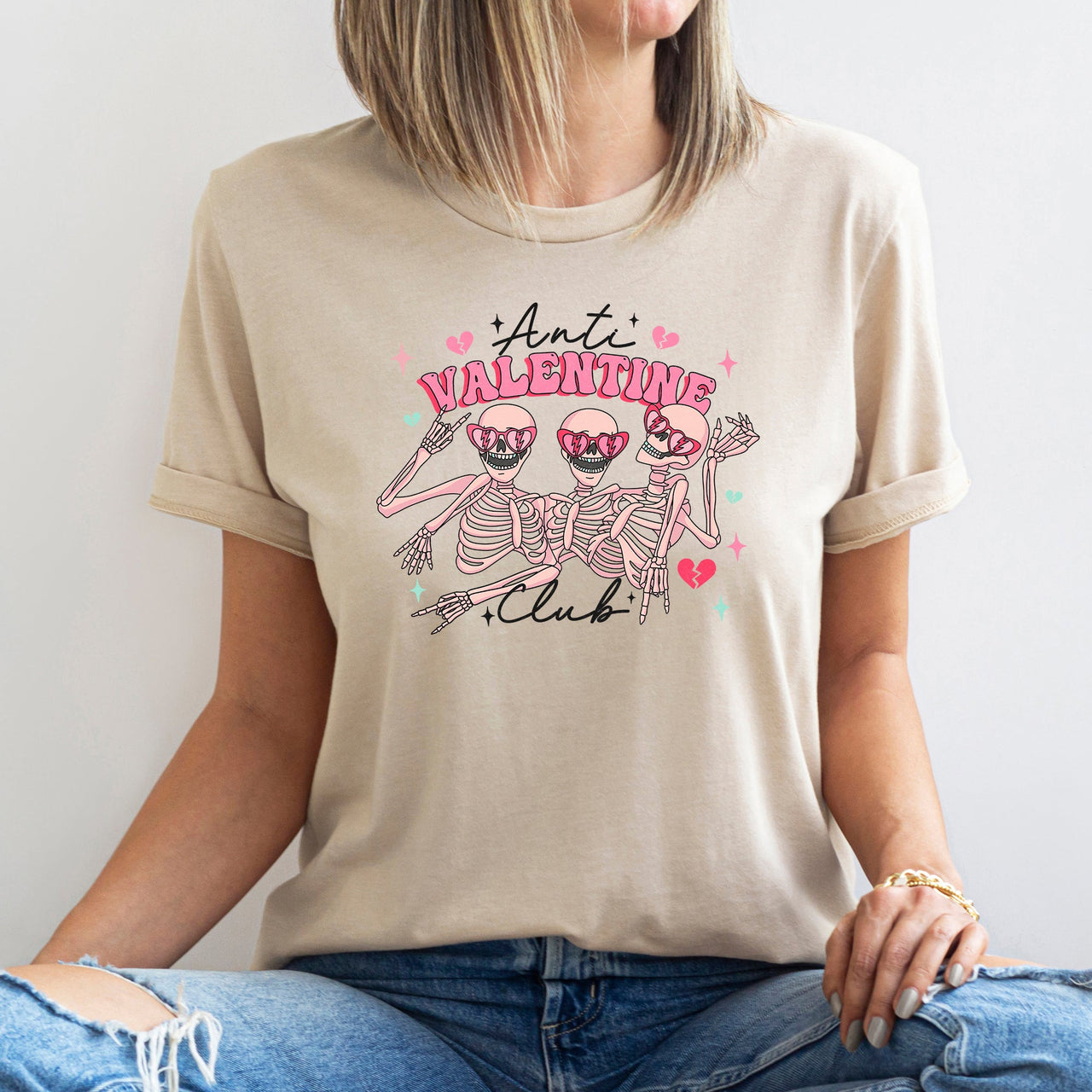 Anti Valentine's Club Skeleton Dark Humor Vintage Gothic Style Edition Graphic Tee