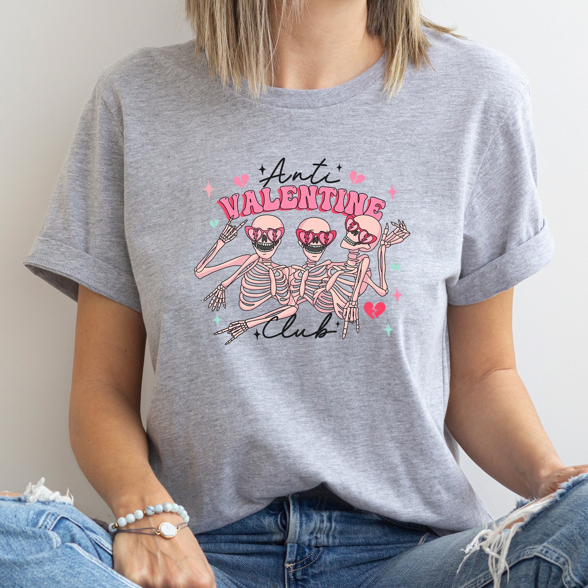 Anti Valentine's Club Skeleton Dark Humor Vintage Gothic Style Edition Graphic Tee