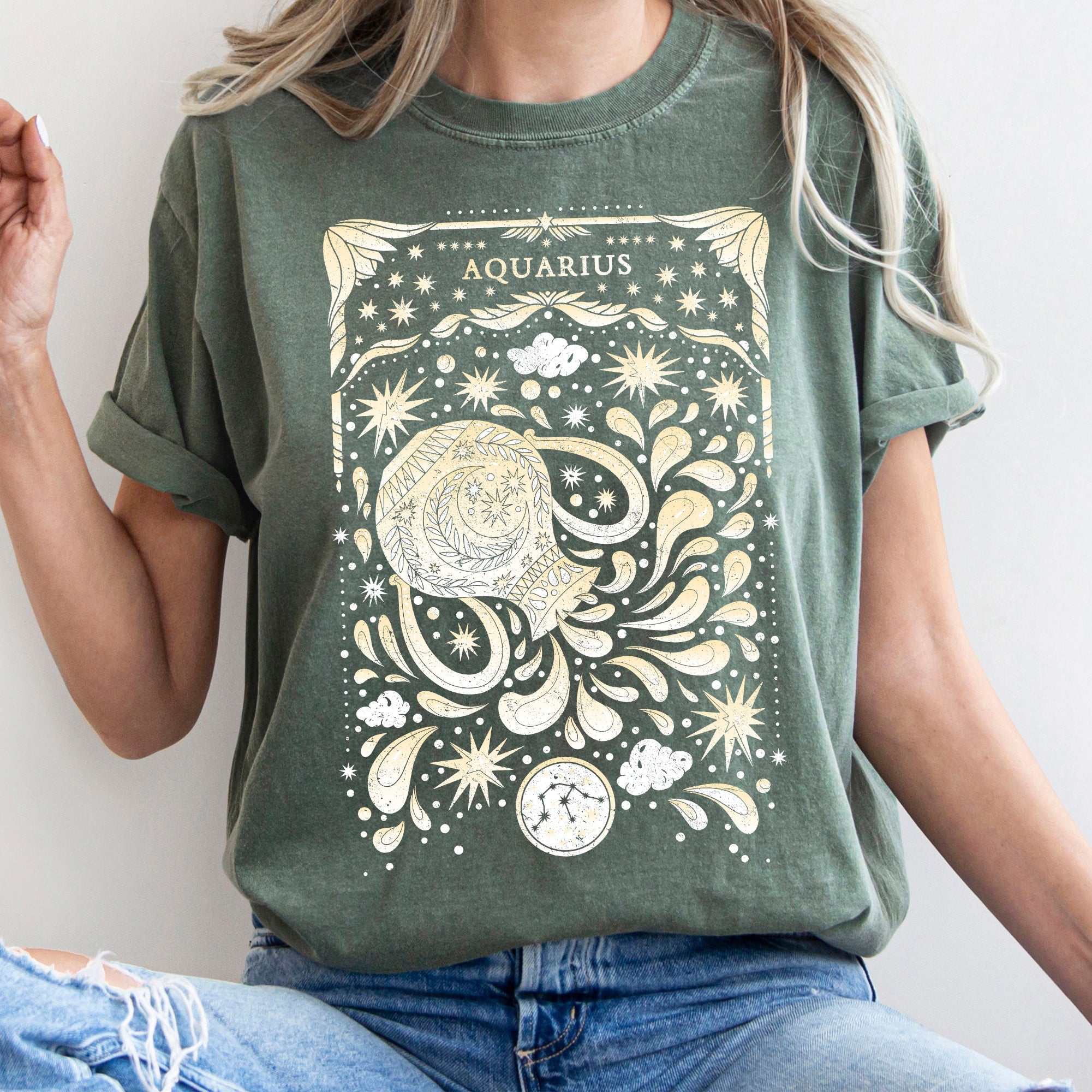Aquarius Celestial Zodiac Horoscope Astrology Limited Edition Comfort Colors Tee