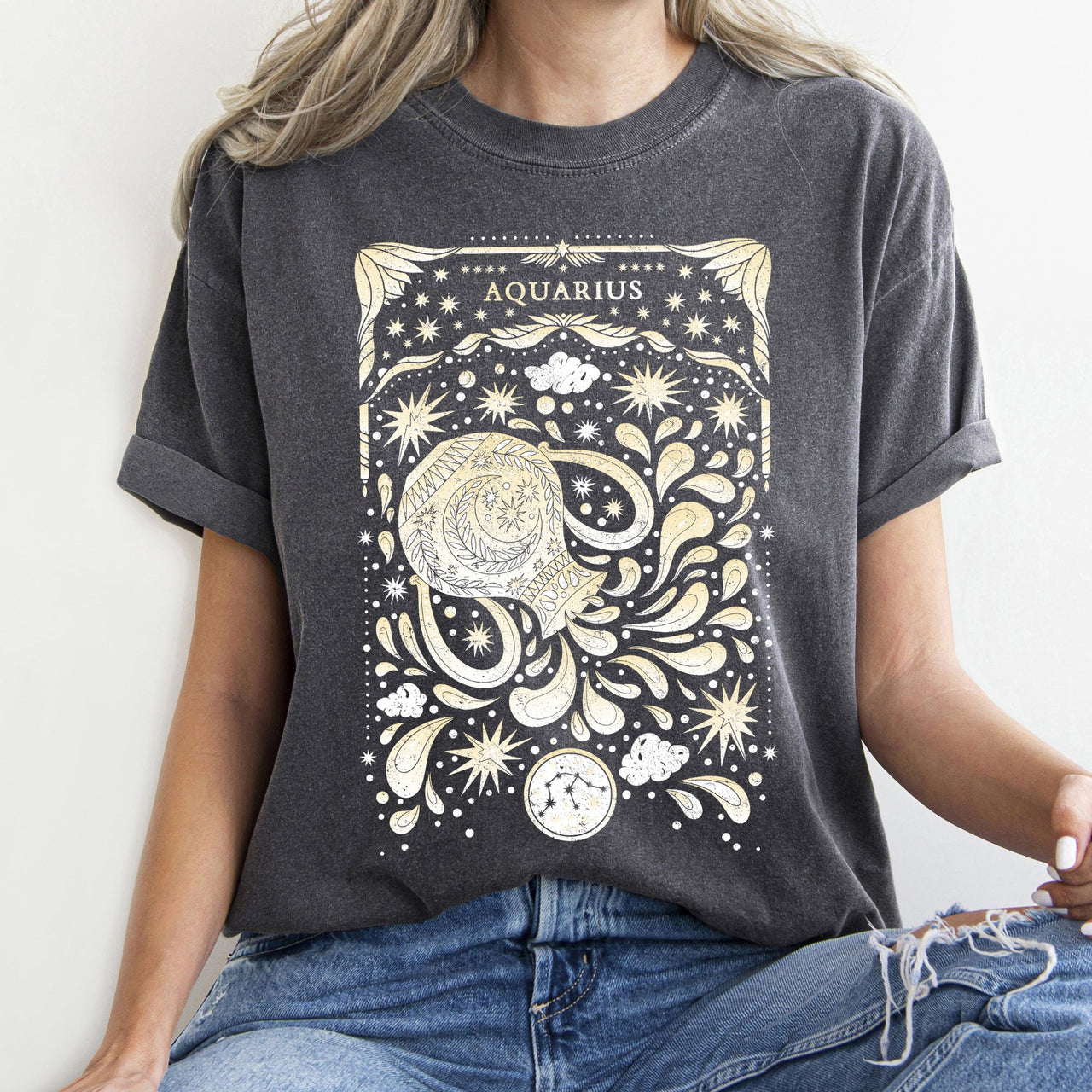 Aquarius Celestial Zodiac Horoscope Astrology Limited Edition Comfort Colors Tee