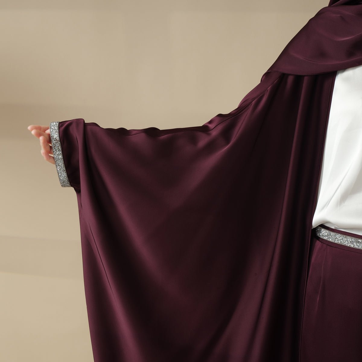 Archive Piece Abaya With Satin Shirt And Rhinestone Trousers - MP002 (Size M Only)