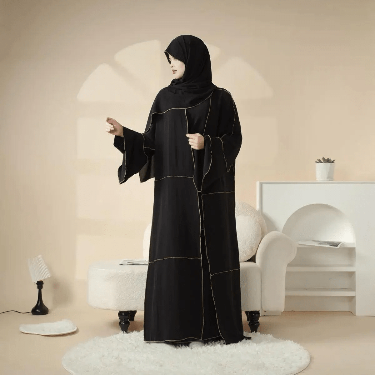 Archive Piece Gold Topstitch Open Abaya - MP043 (Size M Only)