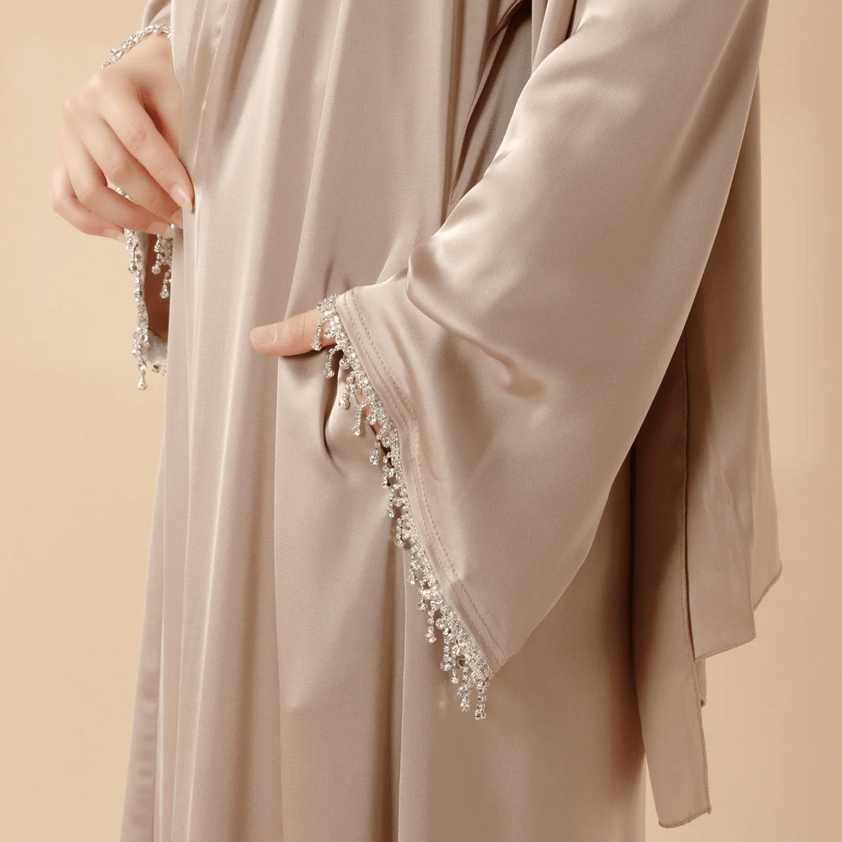 Archive Piece Satin Abaya With Matching Belt Made Of Diamond Tassel - MP003 (Size XXS/XS Only)