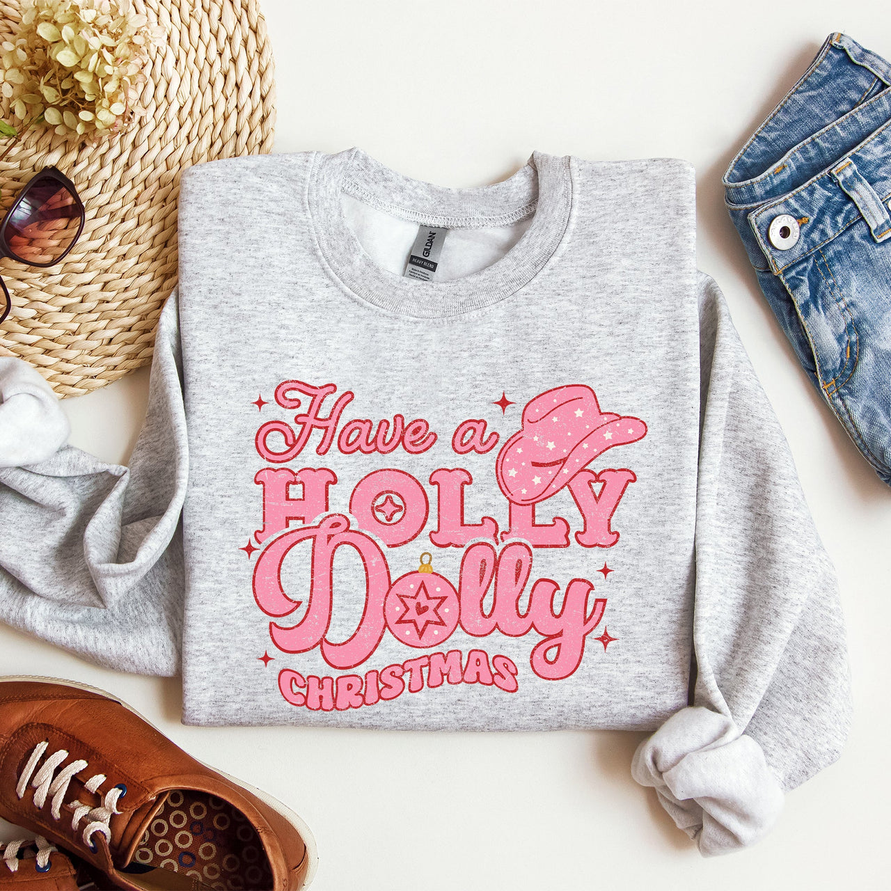 Holly Dolly Christmas Country Music Holiday Cheer Festive Cozy Vibe Graphic Sweatshirt