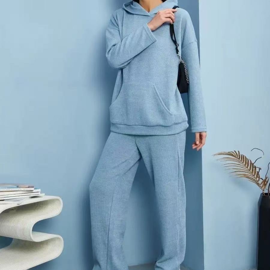 Athletic Hoodie & Pants Set | Wide Sleeve Sweatshirt with Pockets & Drawstring Pants(MS141)