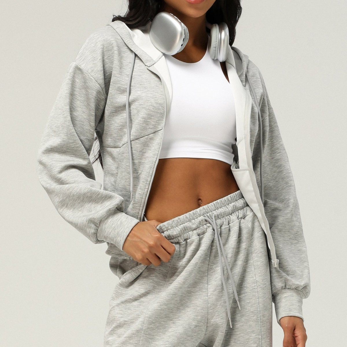 Athletic Zip-Up Hoodie Jacket | Cinched Waist Yoga Top with Pockets(MS169)