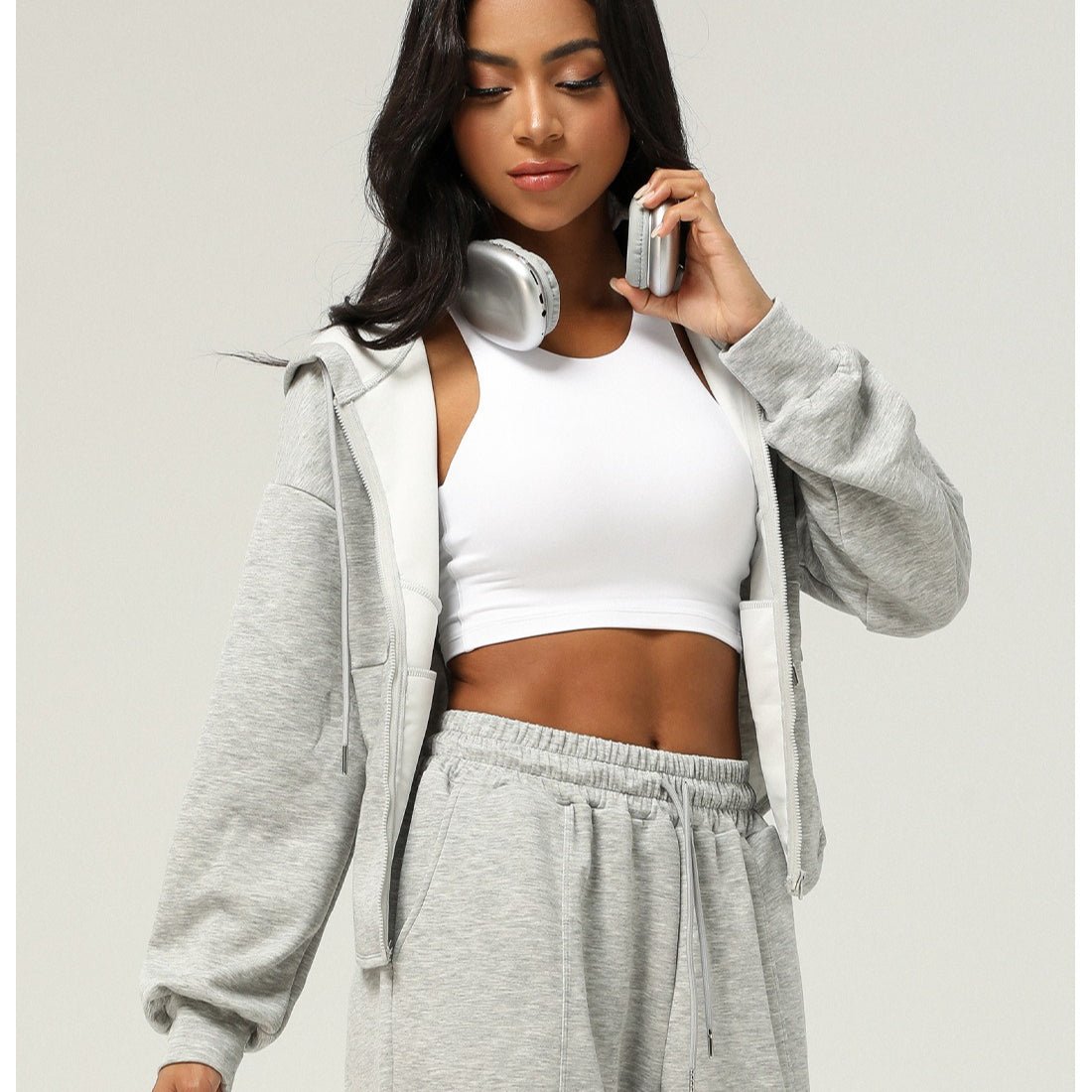 Athletic Zip-Up Hoodie Jacket | Cinched Waist Yoga Top with Pockets(MS169)