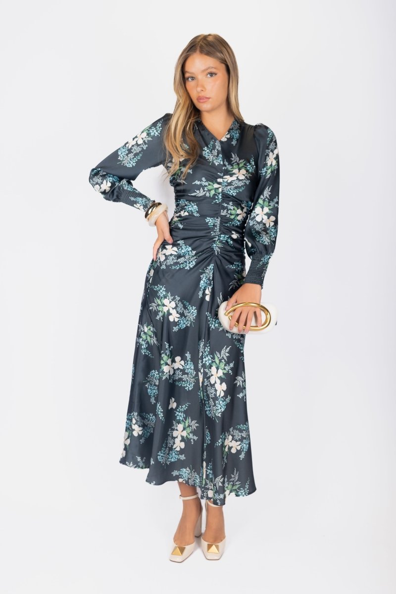 Audrey Dress Long Sleeve (Dark Green Ground)