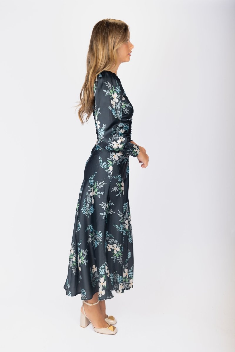 Audrey Dress Long Sleeve (Dark Green Ground)