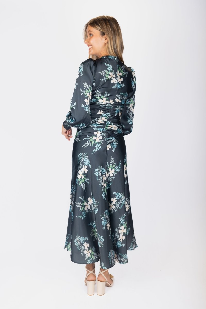 Audrey Dress Long Sleeve (Dark Green Ground)