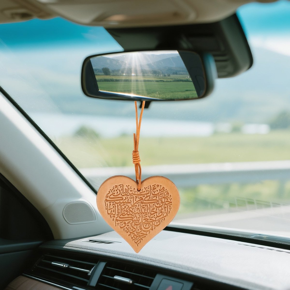 Handcrafted Islamic Car Mirror Hanger | Premium Leather Islamic Car Ornament with Geometric (MAC260)