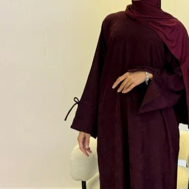 Autumn Bow-Sleeve Corduroy Abaya | Modest Muslim Women's Luxury Wear(MA248)