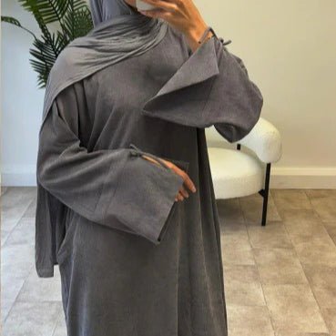 Autumn Bow-Sleeve Corduroy Abaya | Modest Muslim Women's Luxury Wear(MA248)
