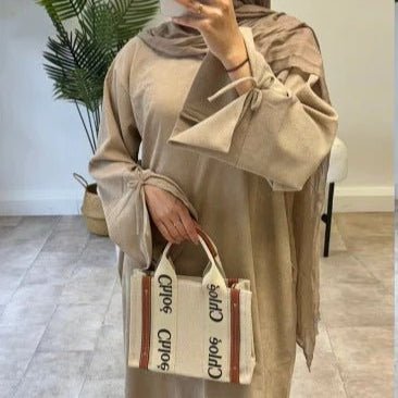 Autumn Bow-Sleeve Corduroy Abaya | Modest Muslim Women's Luxury Wear(MA248)