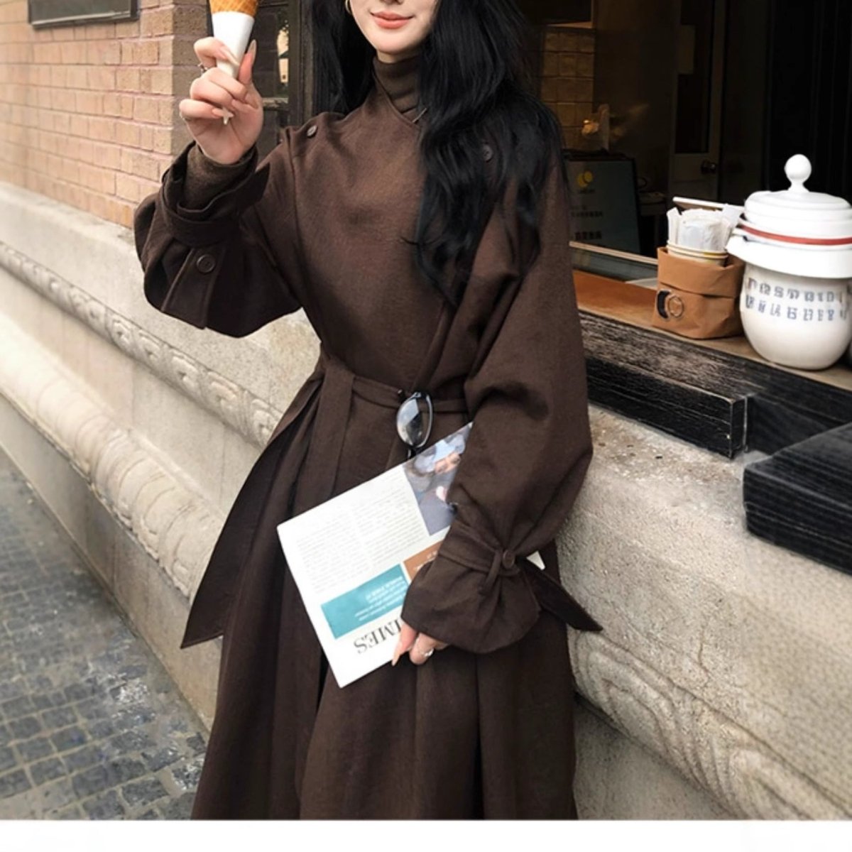 Autumn Long Coat with Wide Lapel | Belted Maxi Jacket(MS145)
