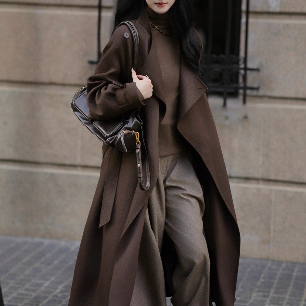 Autumn Long Coat with Wide Lapel | Belted Maxi Jacket(MS145)
