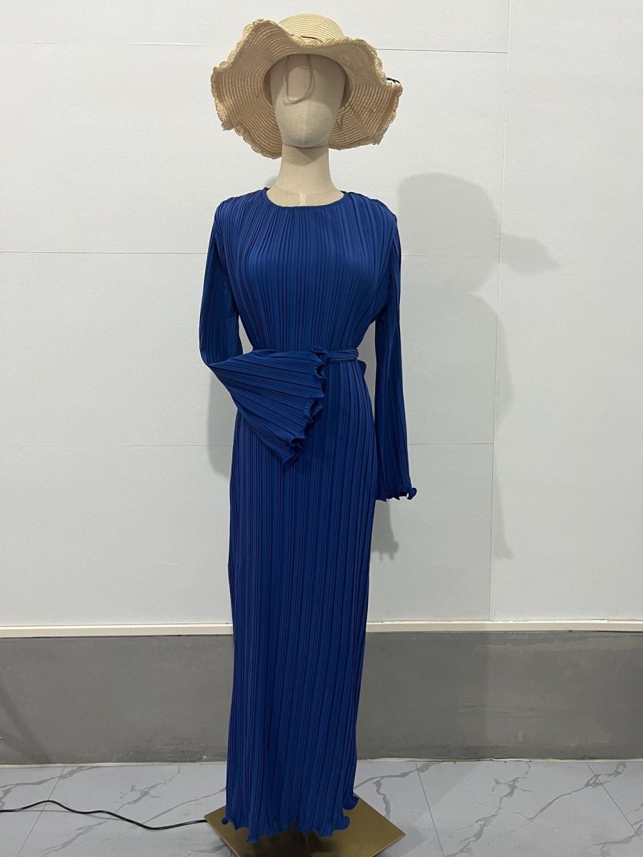 Autumn New Pleated Flared Sleeve Wedding Guest  Dress Abaya with Belt(MA193)