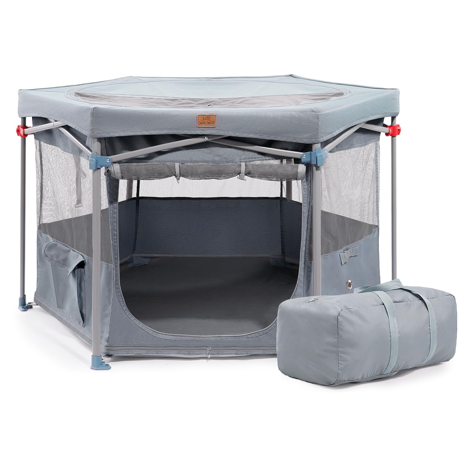 CANINE CANYON Zora Portable Pet Playpen Foldable Dog Playpens for Indoor and Outdoor Exercise Pop Up Pet Fence with Carrying Case for Dogs/Puppies Dove Gray 49