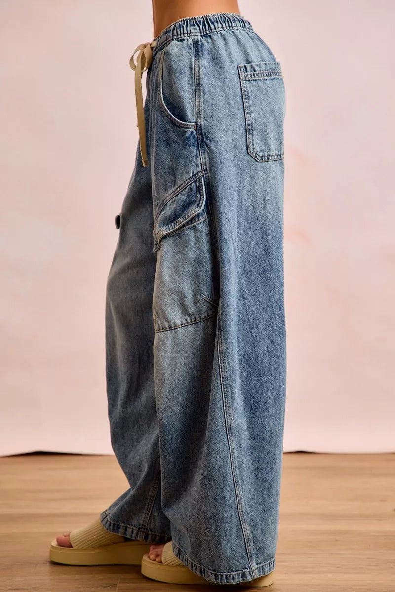 BiBi Baggy Barrel Jeans With Cargo Pockets