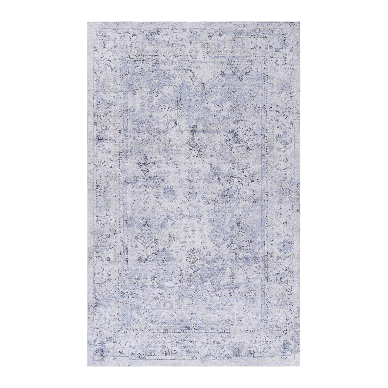 NAAR MAVAL Blue Washable Rug 5x8 Area Rug (Blue+Cream, 5' x 8')