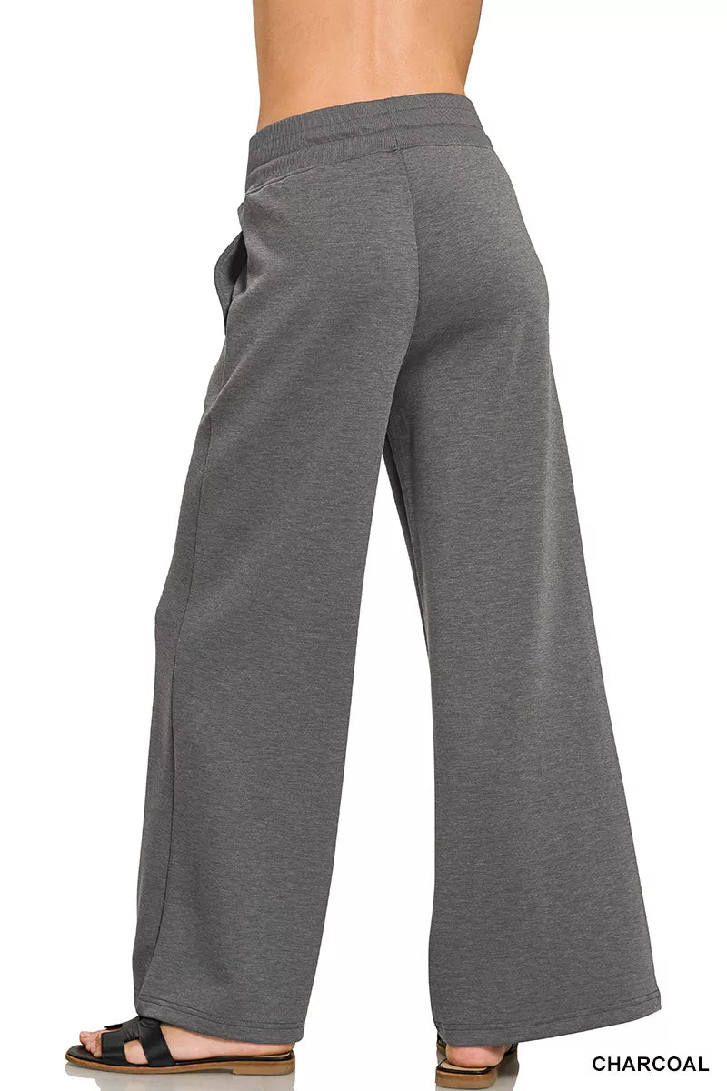 Zenana Scuba Collared Short Sleeve Pullover & Center Seam Pants Set